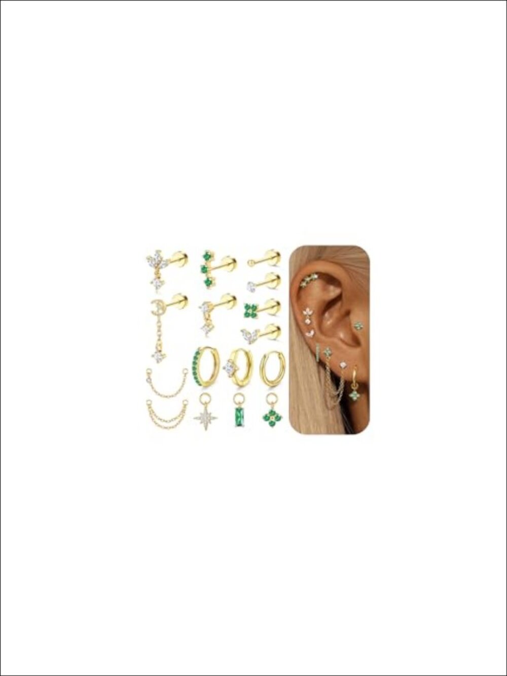 Flat Back Cartilage Earrings 16G Surgical Steel Helix Studs Set